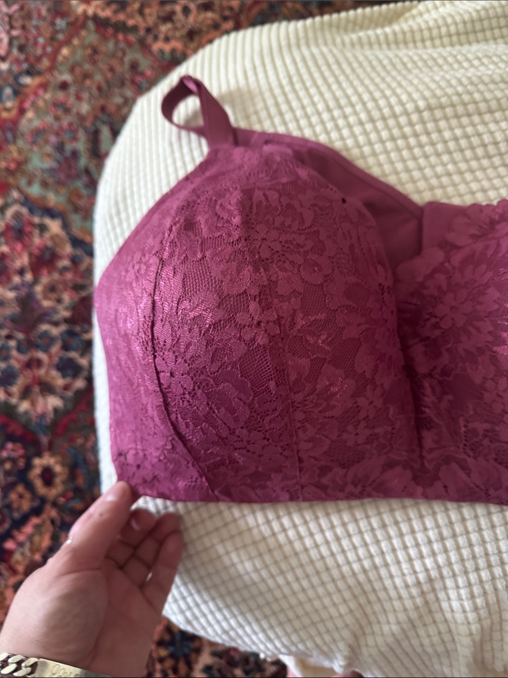 NWT Torrid lightly lined wire free Cassie lace bra violet purple 42DD - Picture 3 of 7